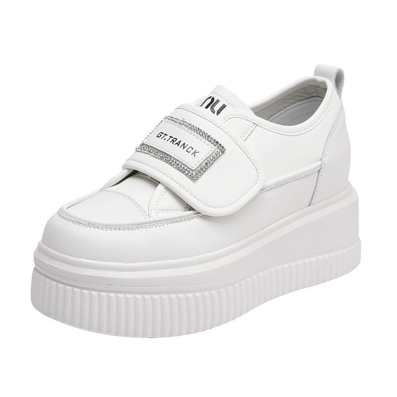 Women's White Spring Velcro Muffin Thick-soled Lightweight Sneakers