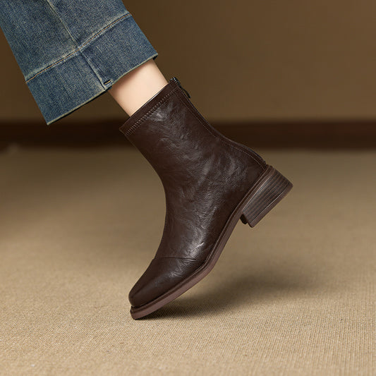 Women's French Style Retro Thin Female Chunky Women's Leather Boots