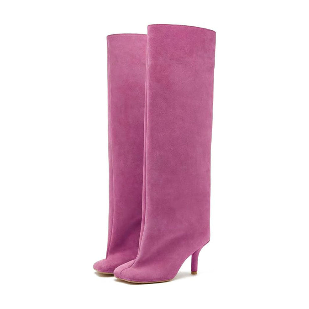 Toe Vintage Frosted Suede Baggy Straight Trousers Pipe Plus Women's Leather Boots