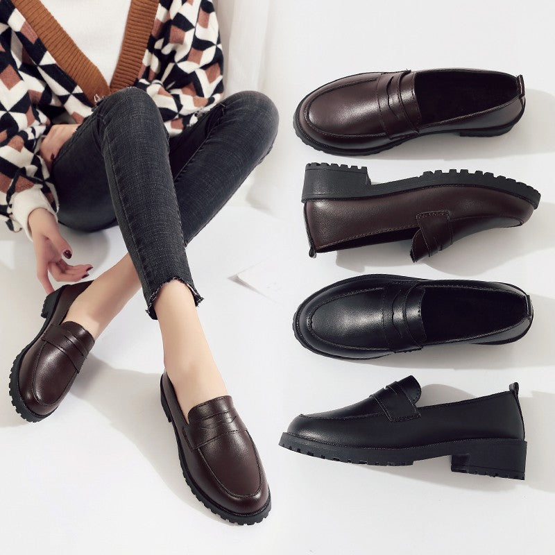 Women's Good Match Black British Mary Jane Round Toe Vintage Platform Leather Shoes