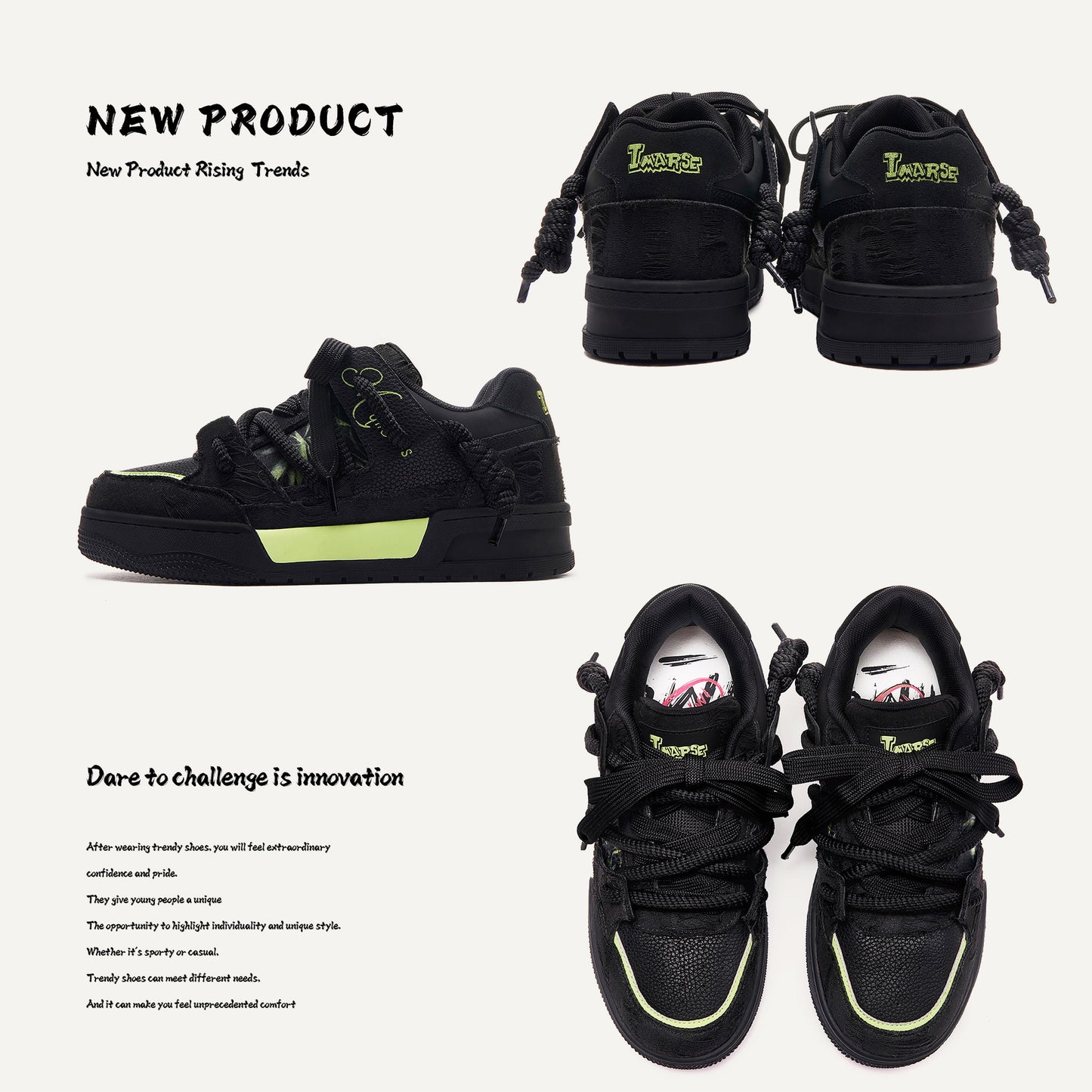 Women's & Men's Of Shoelaces Black Bread Street Trend Men's Board Shoes