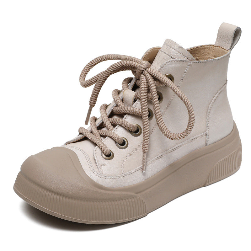 Women's Board Retro First Layer Cowhide Platform Casual Shoes