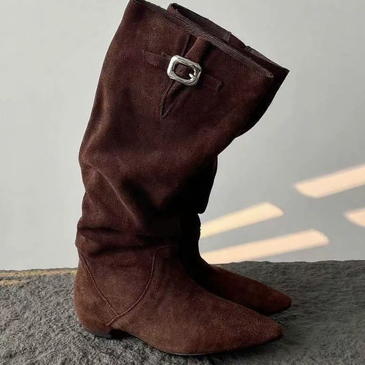 Women's Idle Style Ruffle Pile Low Tube Cowboy Women's Leather Boots