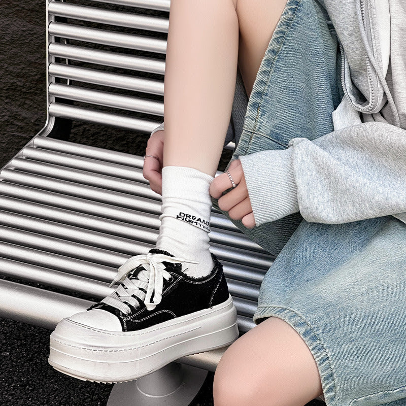 Women's Korean Brushed Platform Summer Big Toe Versatile Preppy Style Canvas Shoes
