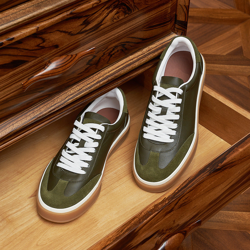 Men's Genuine Lace Color Block Flat White Sneakers