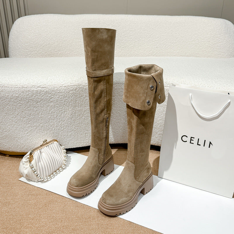 Women's Bottom Winter Two Wear Fold Plus Women's Leather Boots