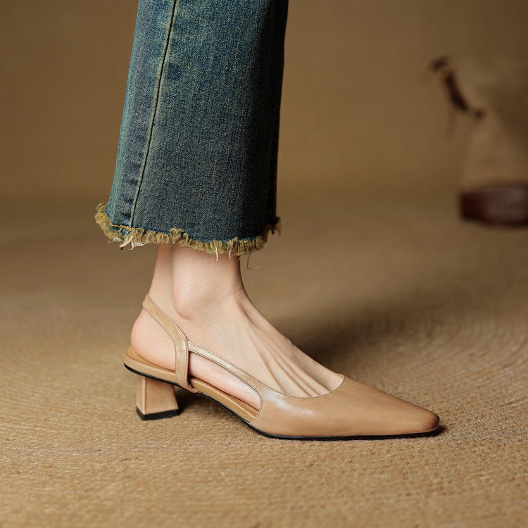 Women's Page Steel Toe Closed Chunky Mid Back Empty Fashion Physical High Heeled Sandals