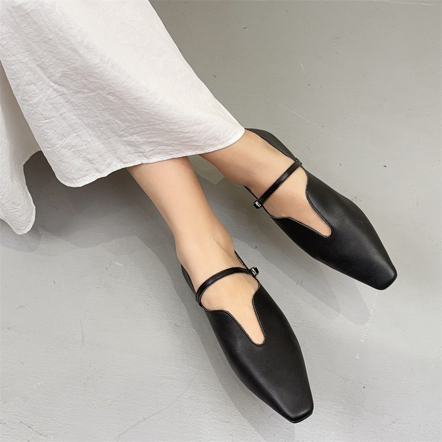 Women's Buckle Square Toe Flat Low-cut Pumps Women's Fashion Shoes
