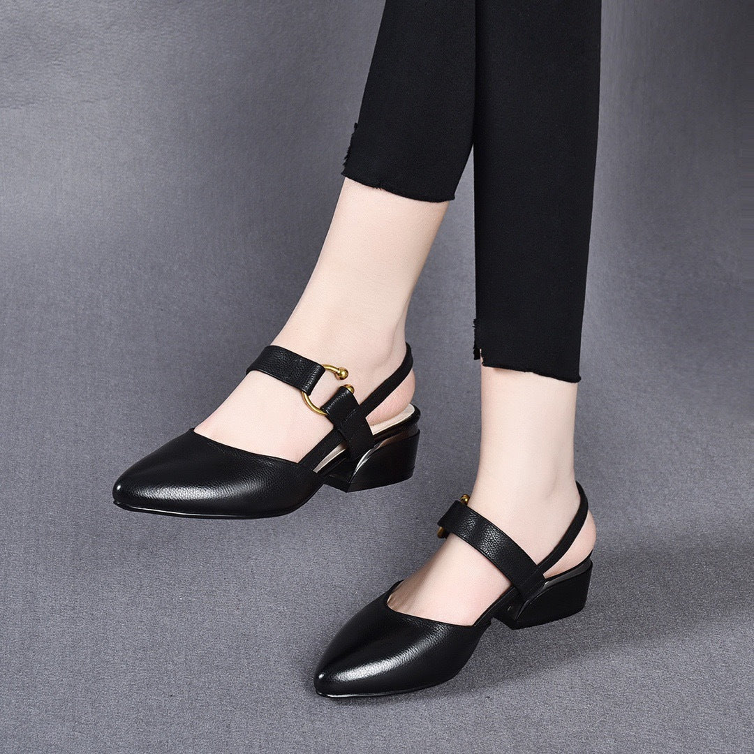 Women's Toe Summer Pointed Chunky Top Layer Flat Sandals