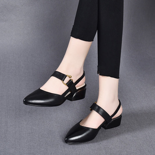 Women's Toe Summer Pointed Chunky Top Layer Flat Sandals