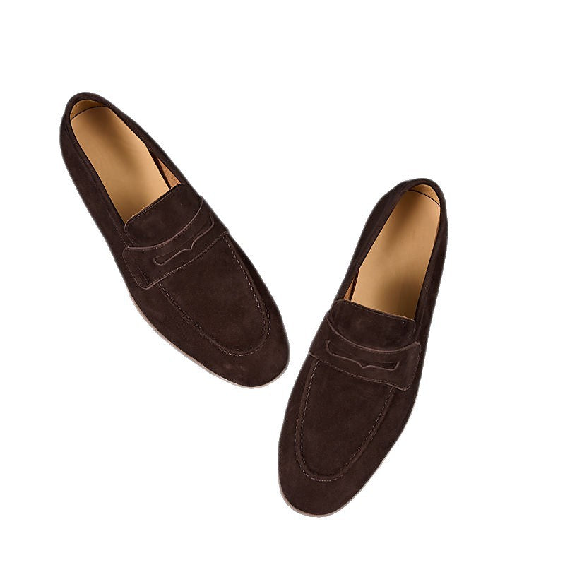 Men's Spring Apricot Goat Skin Suede Slip-on Lightweight Breathable Genuine Soft Loafers