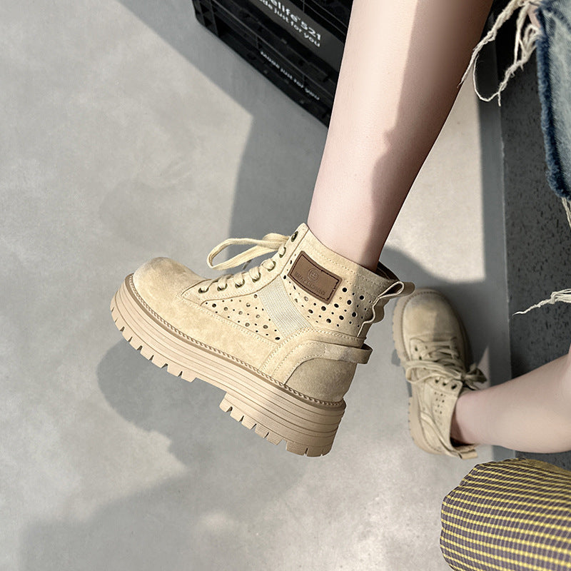 Women's Spring Retro Breathable Summer Thin British Style Ankle Women's Leather Boots