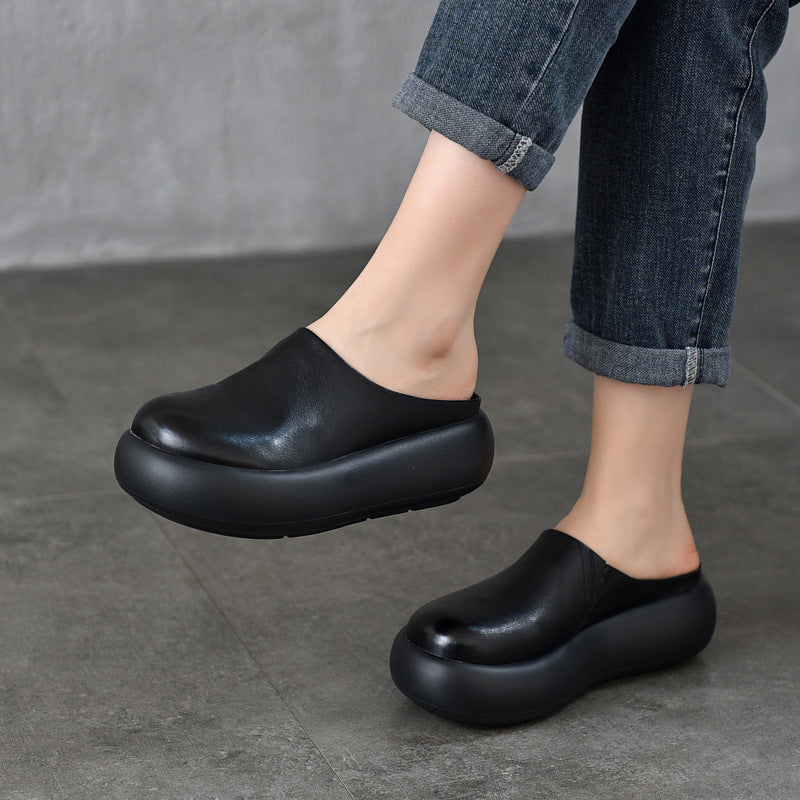 Women's Wear Summer Thick Bottom Toe Cap Cowhide Slippers