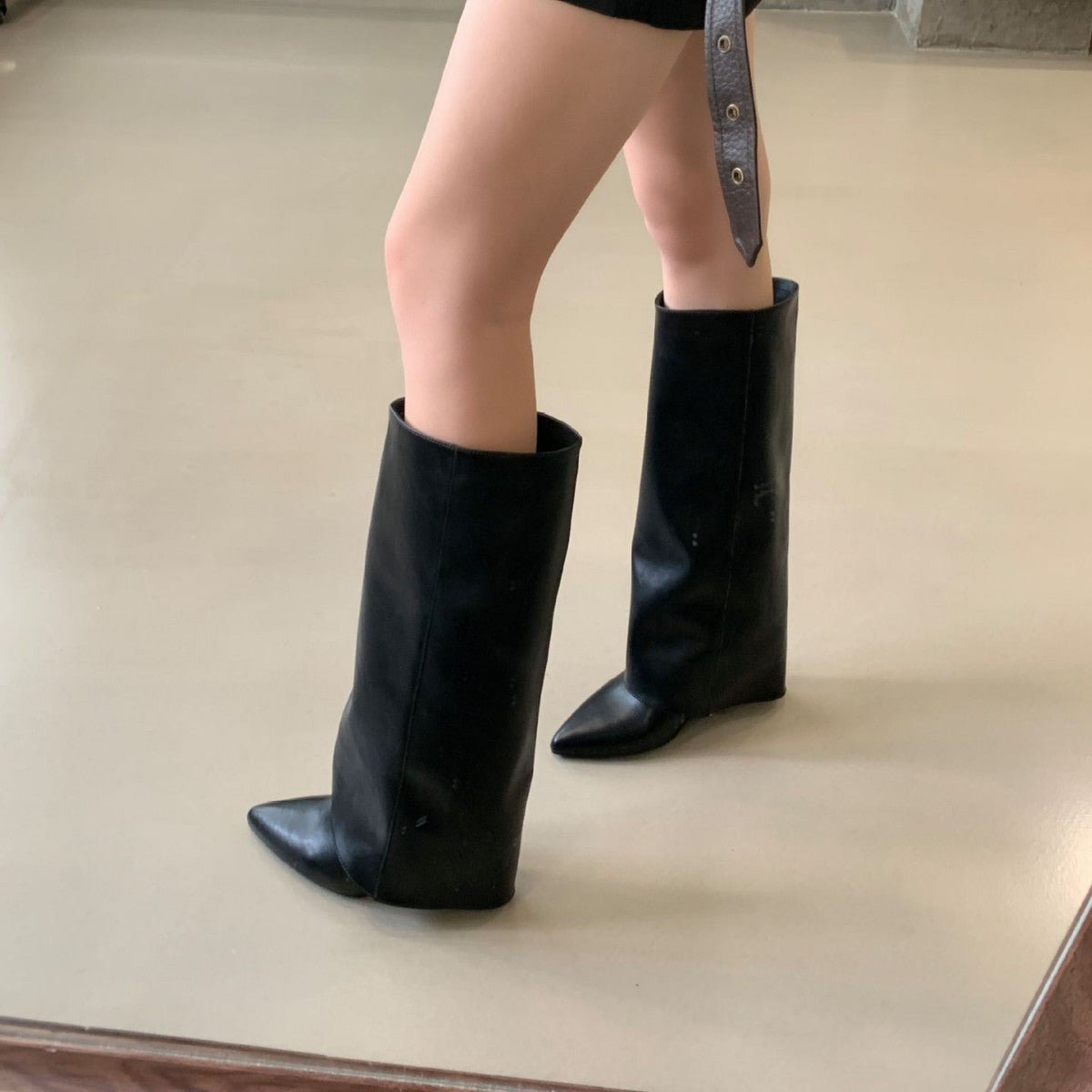 Women's Pointed Toe High Riding Wedge Pants Below Women's Leather Boots