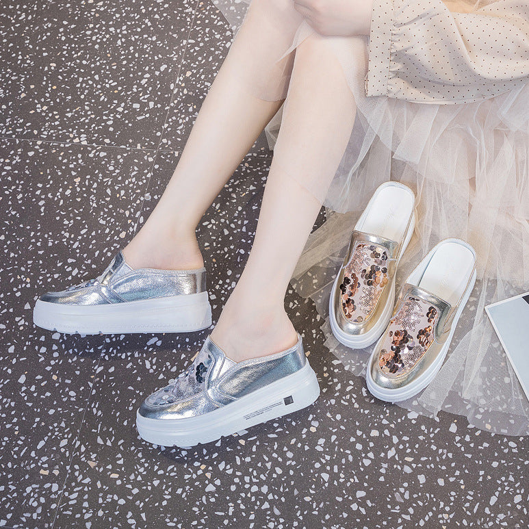 Women's Insole Half Rhinestone Sequins Small Size Slippers