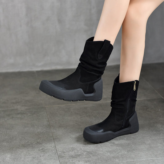 Design Retro Handmade Genuine Thick Bottom Female Closed Boots