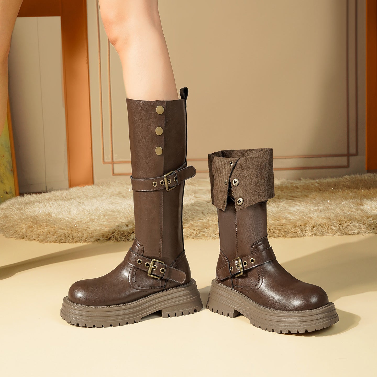 Women's Autumn High Platform Retro Western Slimming Fashionable Boots