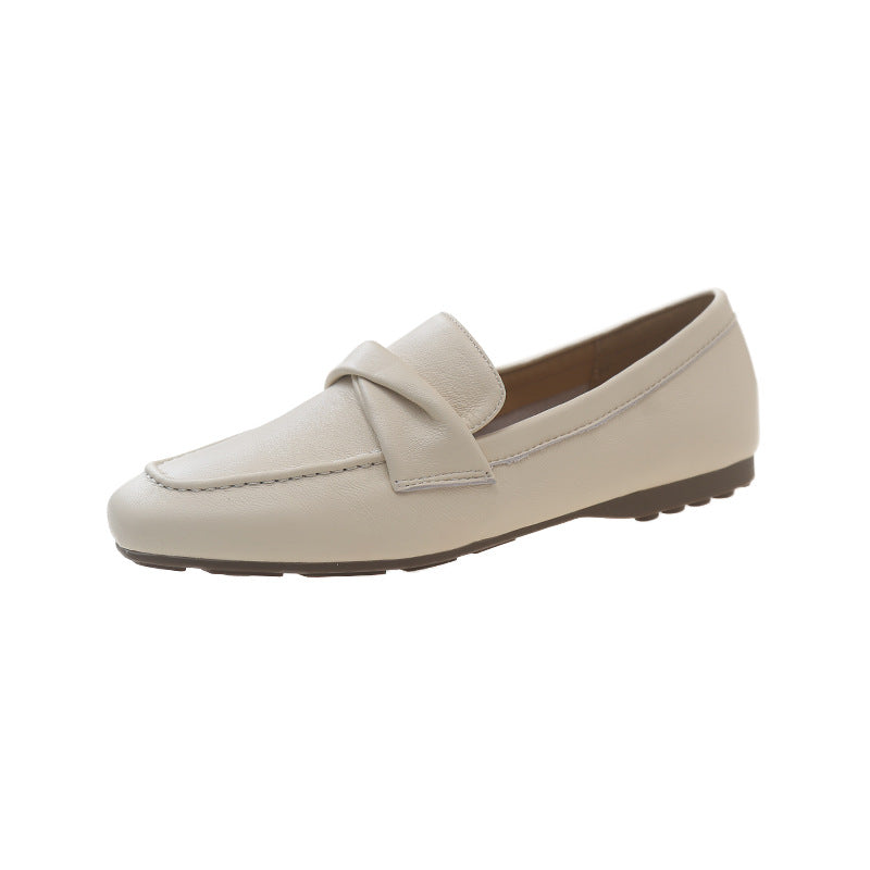 Women's Sheepskin Flat Pumps Summer Square Toe British Style Loafers