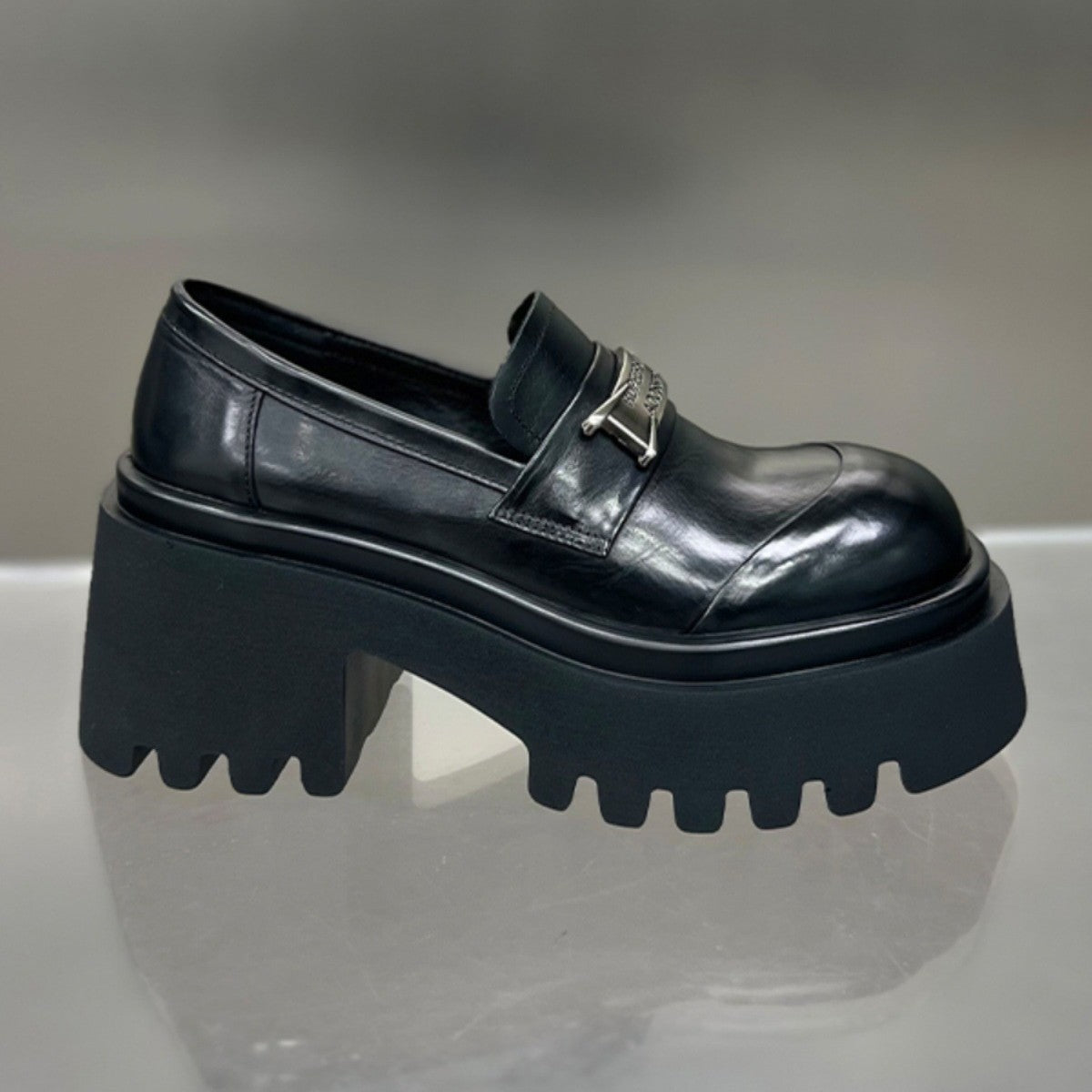 Women's Pumps Black Slip-on Platform Muffin European Loafers