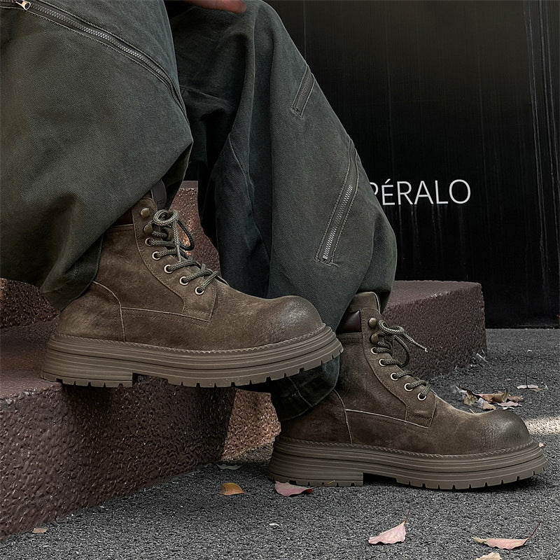Men's Versatile Retro Ankle Thick-soled Green Tooling Boots
