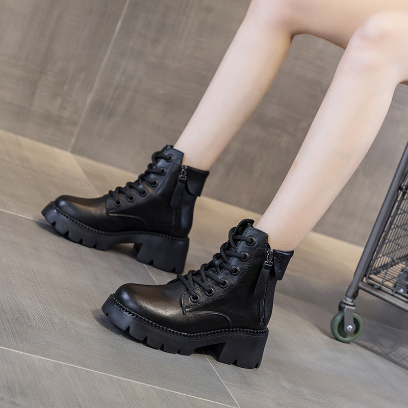 Women's Autumn Martin Thick-soled British Style Short Women's Leather Boots