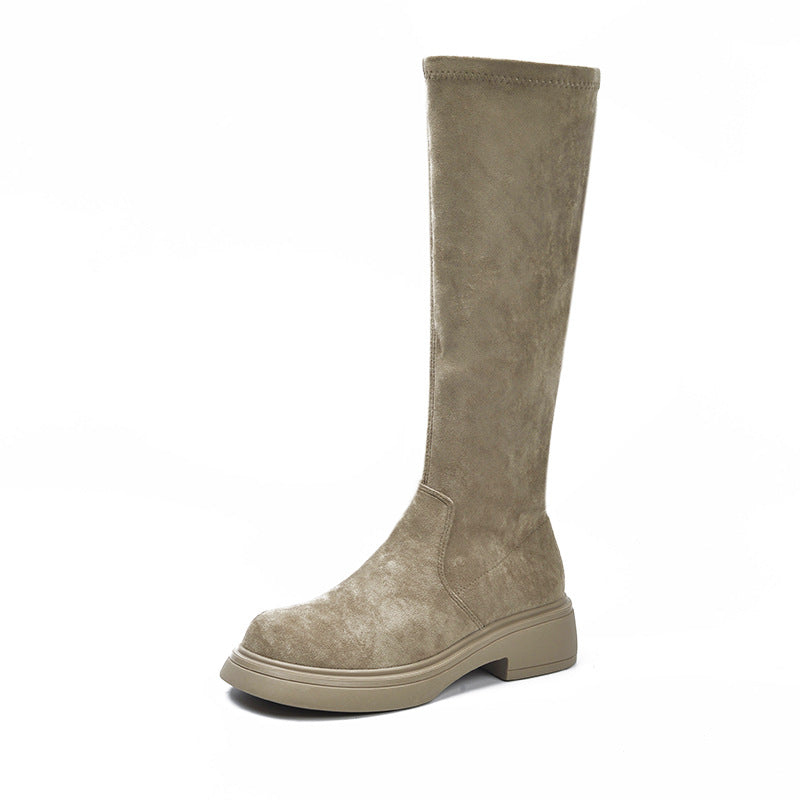Women's Increasing Insole Suede Below The Knee Stretch Thin Thick-soled Women's Leather Boots
