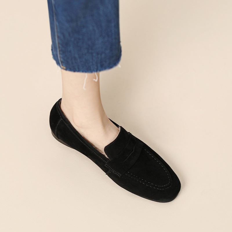 Women's Matte Sheepskin Rabbit Hair Fleece-lined Winter Fluffy Cotton Flat Loafers