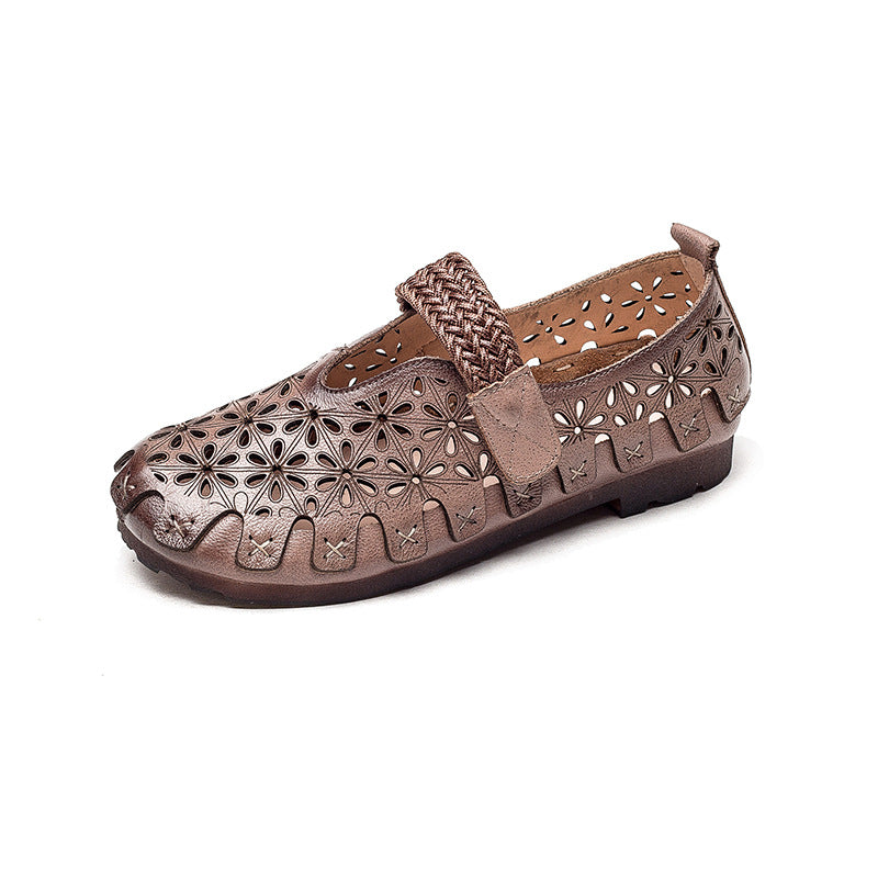 Women's Shu Retro Hollow Hole First Layer Flat Sandals
