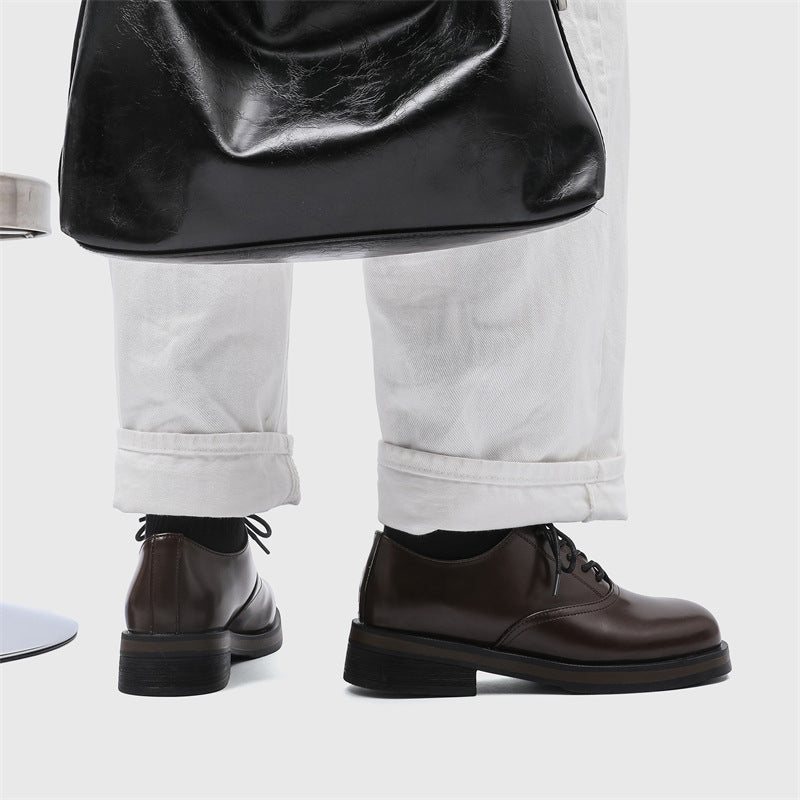Women's & Men's British Style Derby Thick Bottom Increased Leisure Square Head Men's Business Leather Shoes