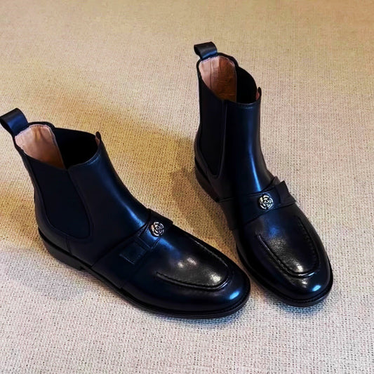 Women's Chelsea Short Temperament Chunky British Style Women's Leather Boots