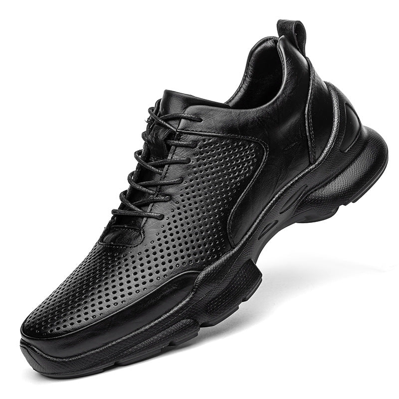 Men's Increasing Sports Summer Hollow Breathable Full Grain Cowhide Men's Shoes