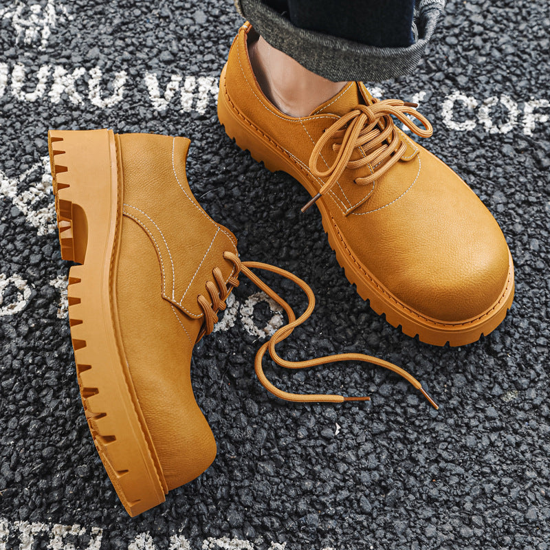 Men's Derby Black Matte Big Head Platform Men's Casual Leather Shoes