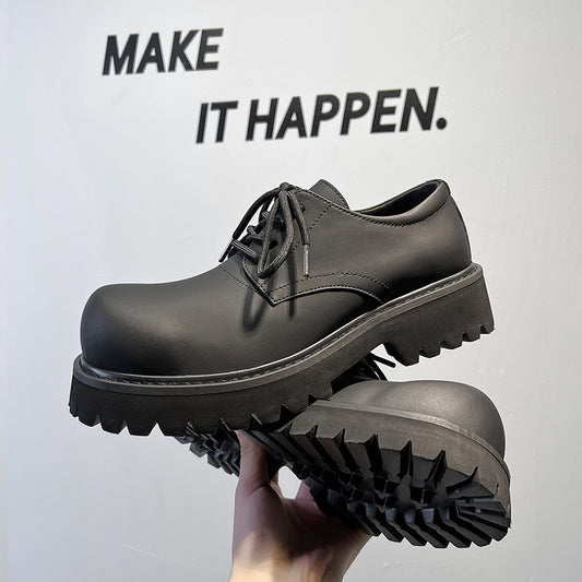 Men's Derby Black Matte Big Head Platform Men's Casual Leather Shoes