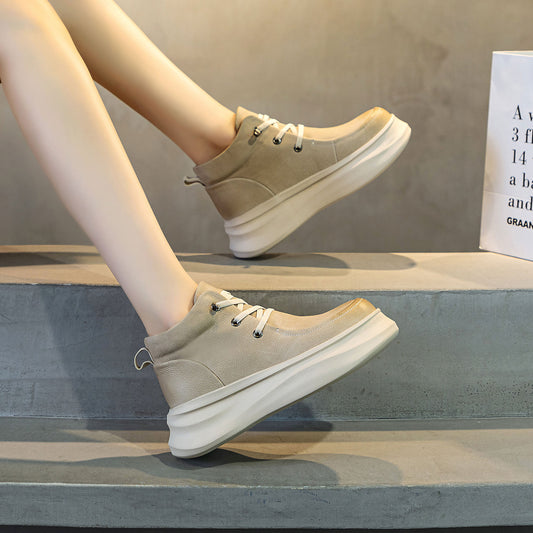 Women's & Men's First Layer Cowhide Thick Bottom Heightened Men's Shoes