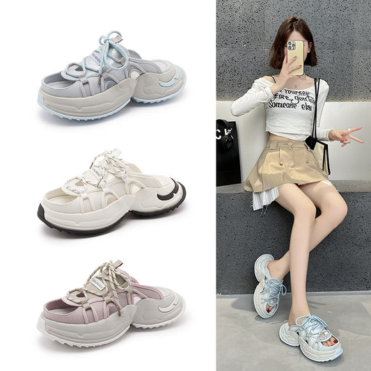 Women's Thick Bottom Muffin Open Toe Outer Wear Summer Paris Thick-soles Slippers