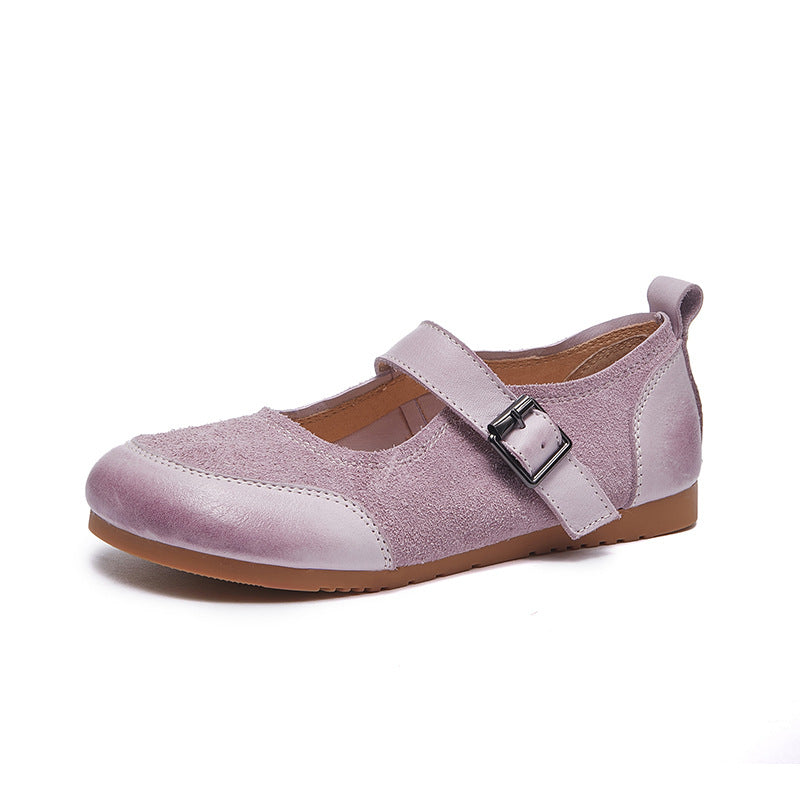 Women's Korean Fashionable Flat Buckle Color Matching Mary Loafers