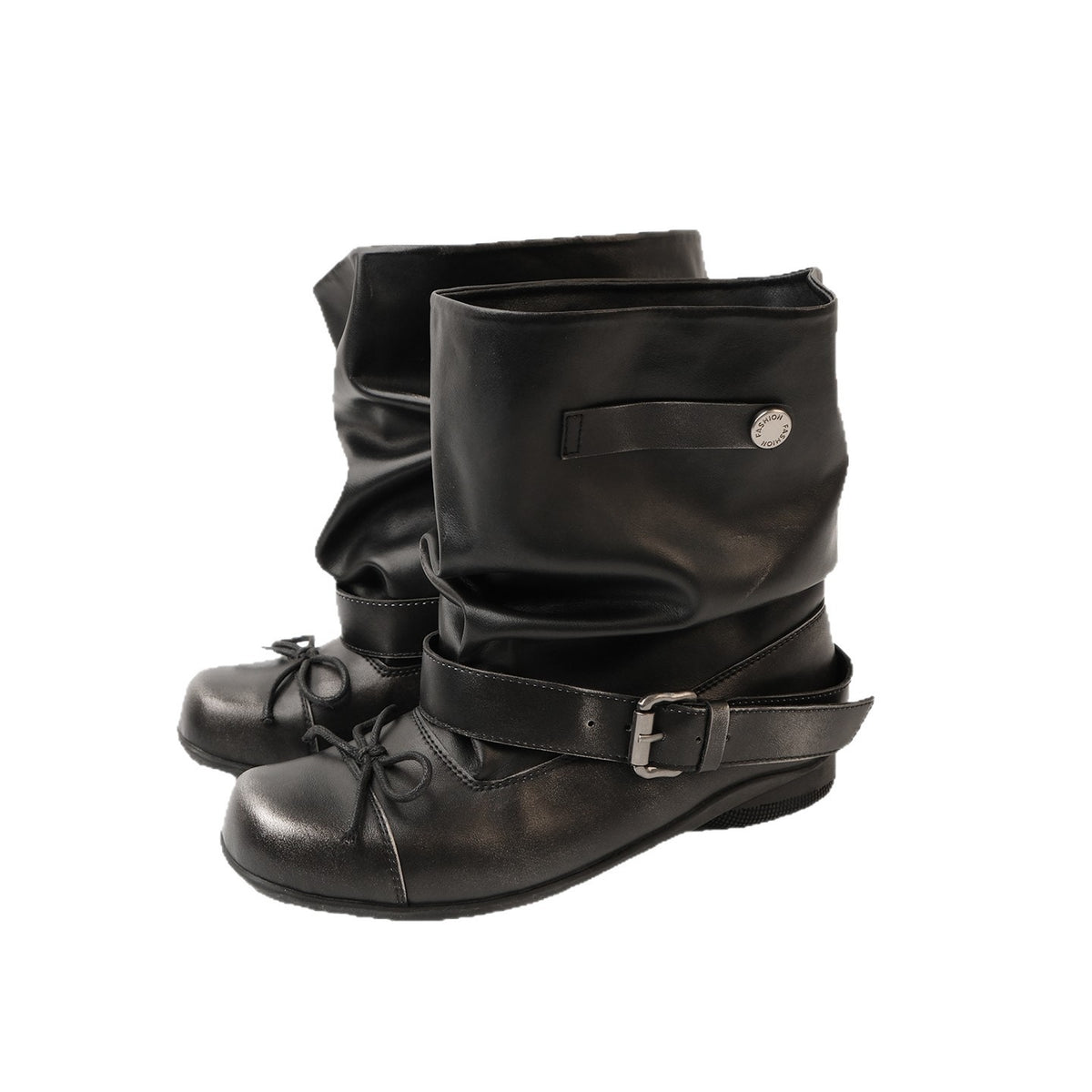Women's Booties Short Belt Buckle Pleated Pile Boots