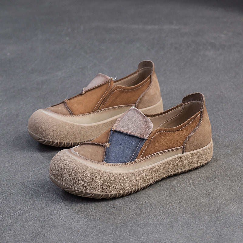 Women's Matching Patch Top Layer Cowhide Comfortable Men's Shoes