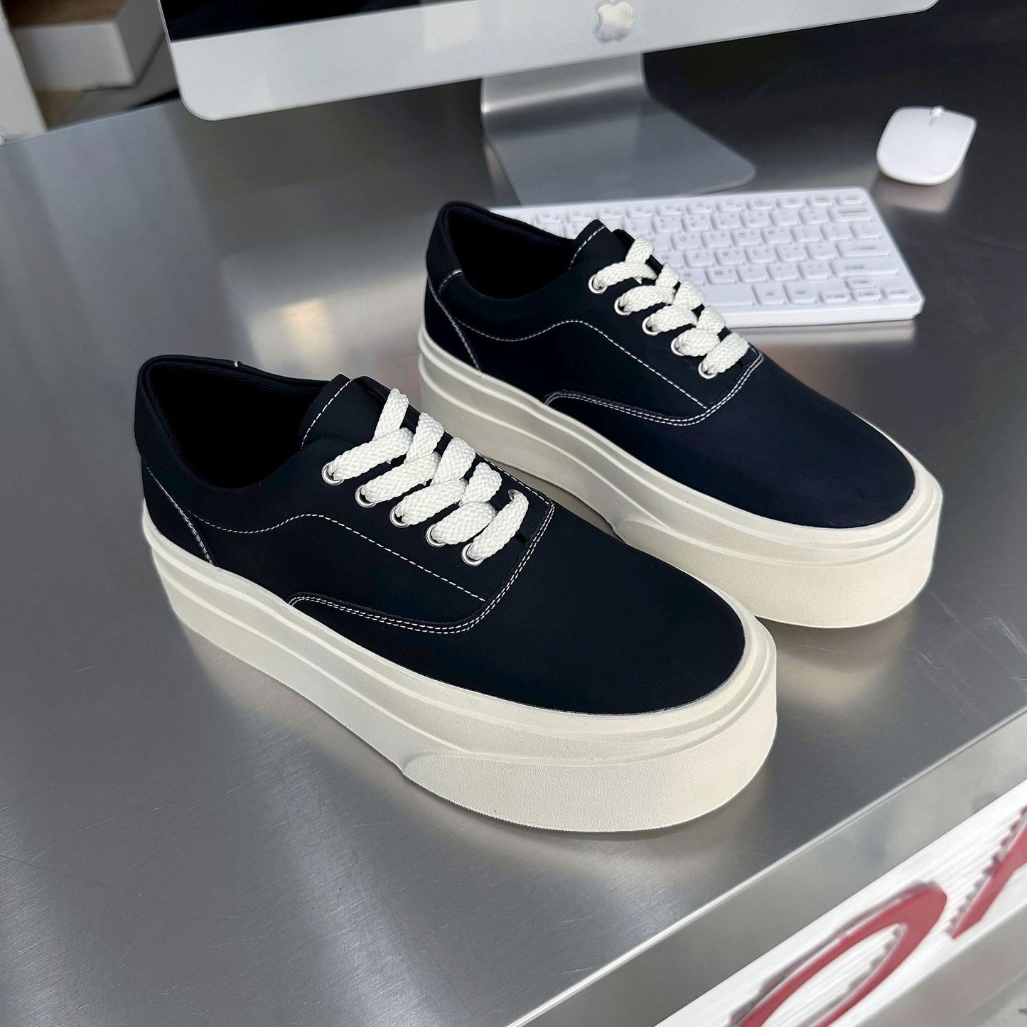 Men's Breathable Platform Increased Sports Leisure Black Sneakers