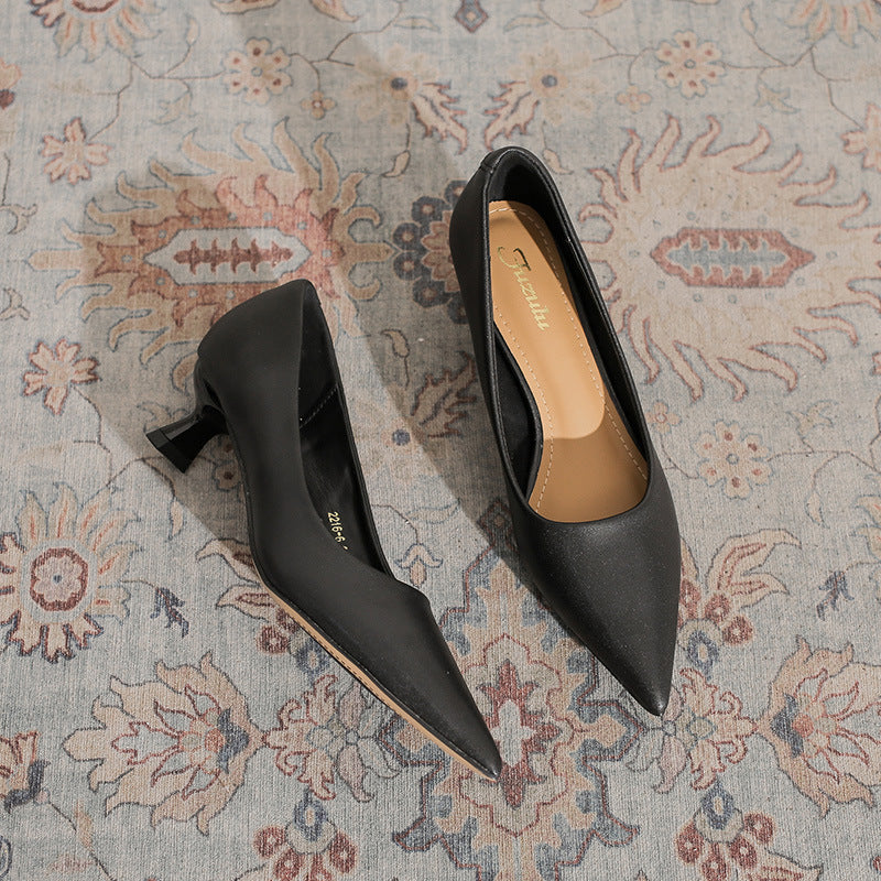 Women's Pointed Toe Shallow Mouth Elegant Plain Surface Pumps Professional Kitten Heels