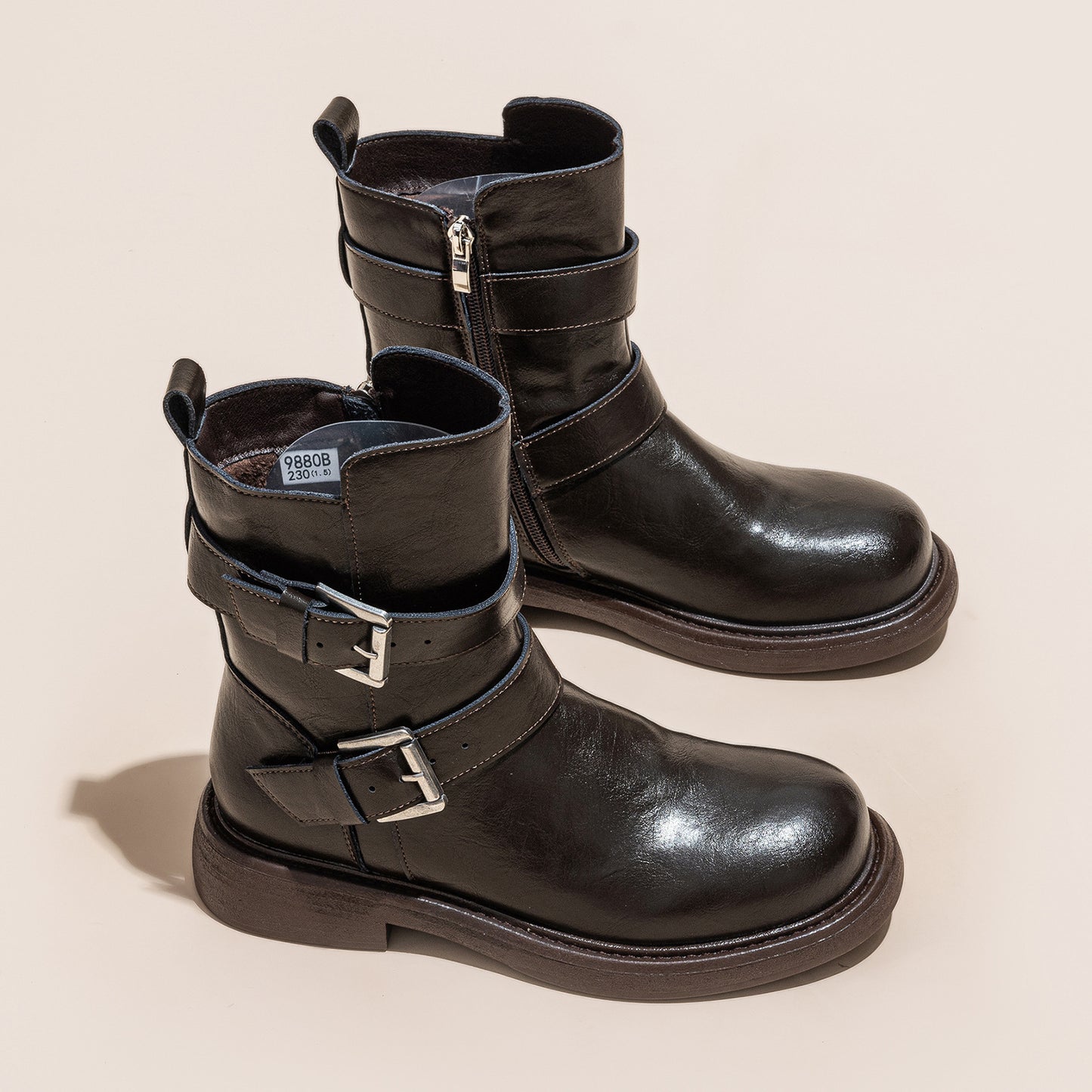Women's Fleece-lined Platform Height Increasing Skinny Korean Women's Leather Boots