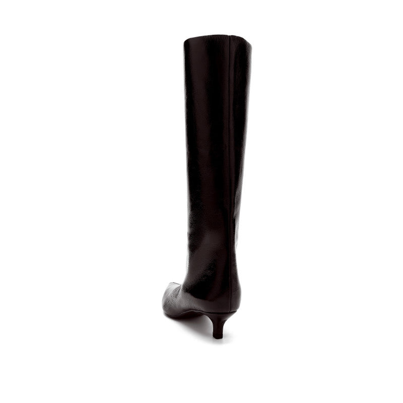 British Style Pointed Toe Below The Knee Large Women's Leather Boots