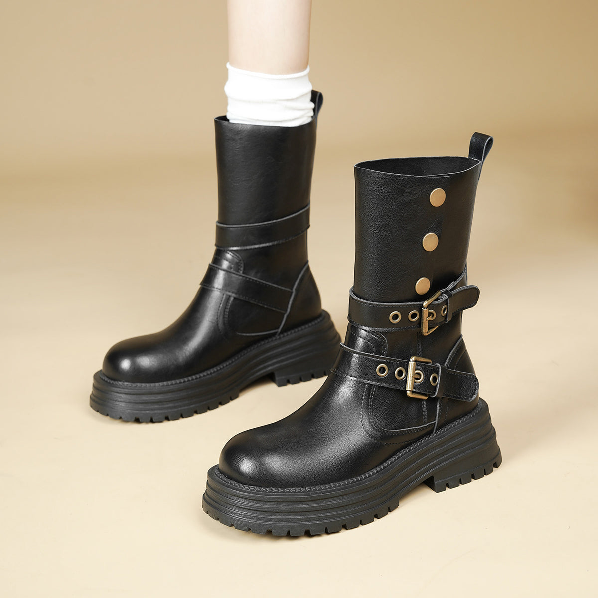 Women's British Style Martin Two-way Thick Bottom Elevator Boots