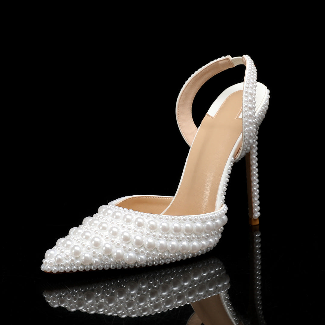 Women's Summer Sweet Style Slip-on Pointed High Stiletto Pearl Women's Fashion Shoes
