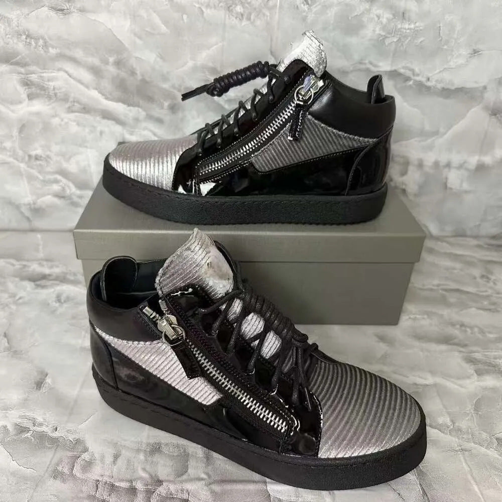 Board High Version Trendy Double Zipper Design Genuine Sneakers