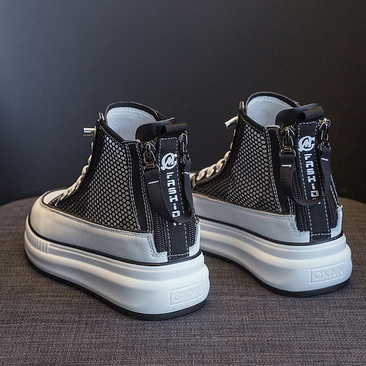 Women's Summer Genuine Mesh Breathable Skateboard Tide Thick Leather Shoes
