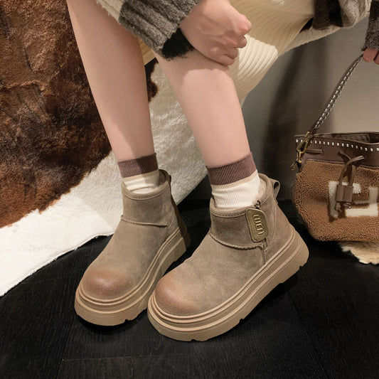 Women's Warm With Veet Side Zipper Platform Snow Boots