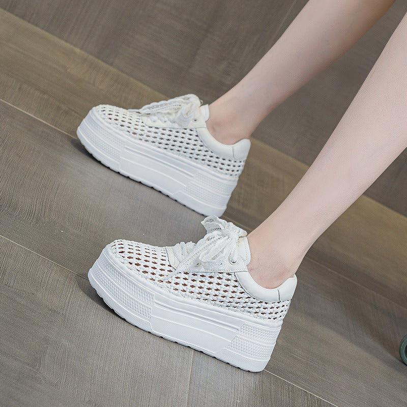 Women's Mesh Surface Platform Height Increasing Woven Breathable Women's Casual Shoes