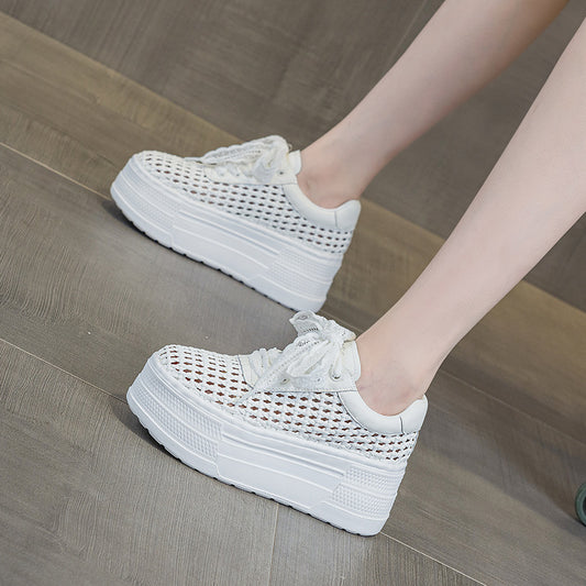 Women's Mesh Surface Platform Height Increasing Woven Breathable Women's Casual Shoes