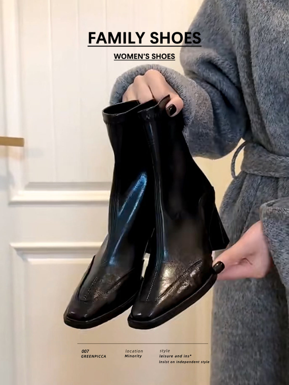 Female Square Toe Martin Black Plus Women's Leather Boots